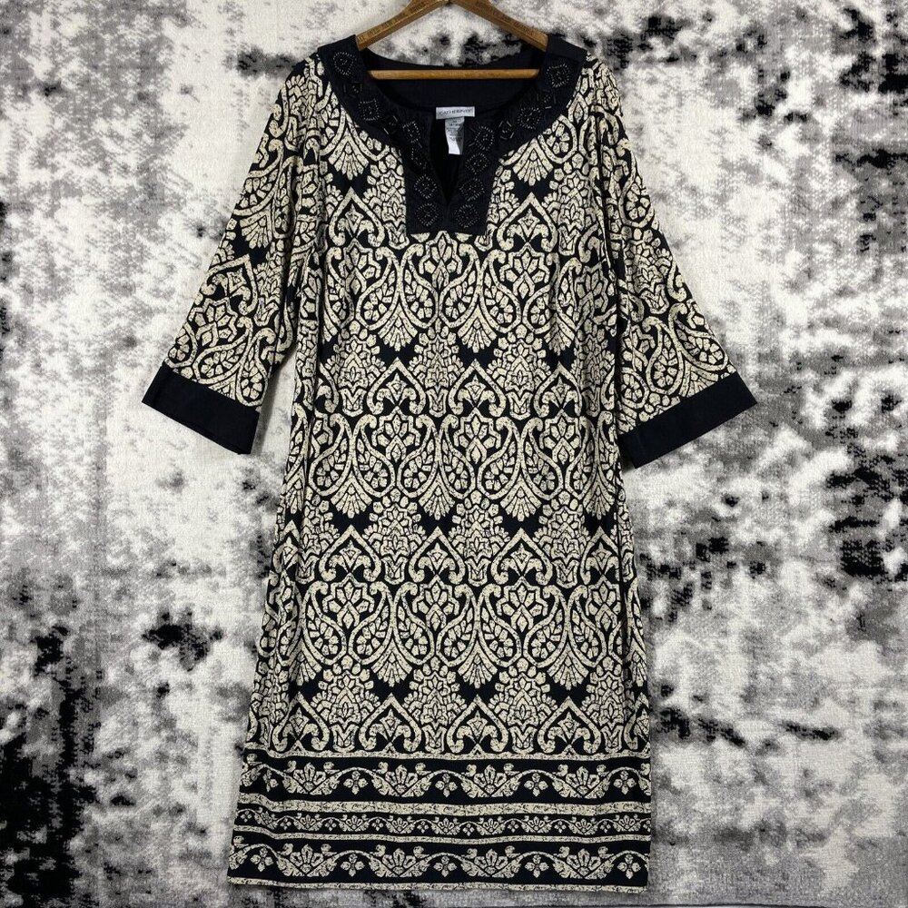 Catherines Dress Womens Size 0X Poly Stretch Midi Wide Sleeve V-Neck Beaded